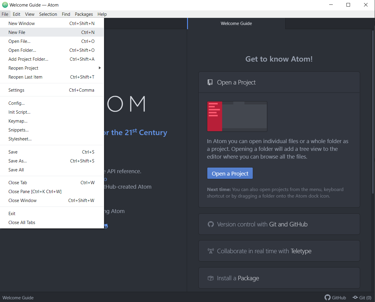 Two ways to open a file in Atom.